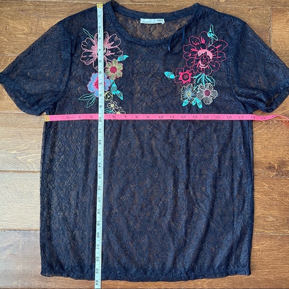 Zara Navy Floral Embroidered Mesh T-Shirt Size S - Picture 3 of 5